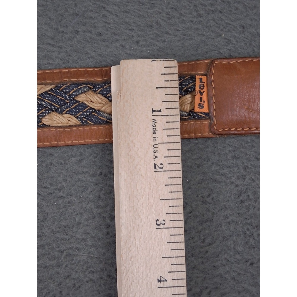 Levi Strauss Mens Brown Cowhide Braided Leather Belt Sz 36 Vintage Work Dress - Picture 8 of 8